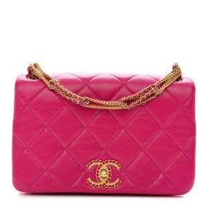 Chanel Lambskin Quilted On And On Small Chain Flap Fuchsia
