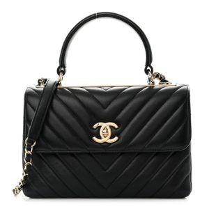 Chanel Lambskin Chevron Quilted Small Trendy CC Dual Handle Flap Bag Black