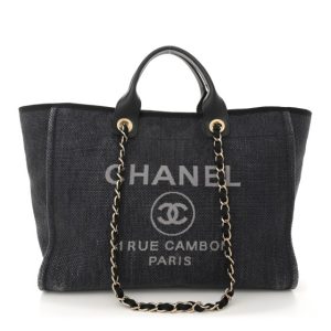 Chanel Woven Straw Raffia Medium Deauville Tote Black
