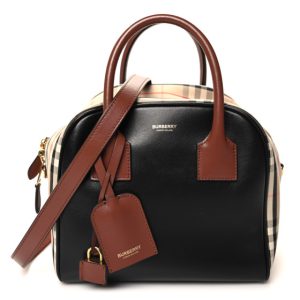 Burberry Smooth Calfskin House Check Medium Cube Bowling Bag Archive Beige
