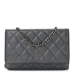 Chanel Pearly Caviar Quilted Wallet On Chain WOC Grey