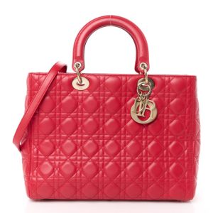 Christian Dior Lambskin Cannage Large Lady Dior Red