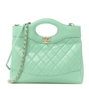 Chanel Shiny Lambskin Quilted Mini 31 Shopping Bag Light Green