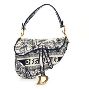 Christian Dior Canvas Embroidered Toile de Jouy Saddle Bag Blue