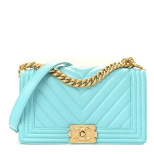 Chanel Lambskin Chevron Quilted Medium Boy Flap Turquoise