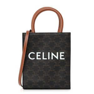 Celine Triomphe Canvas Calfskin Mini Vertical Cabas Tan