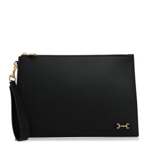 Gucci Calfskin Horsebit 1955 Wristlet Pouch Black