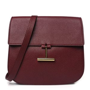 Tom Ford Grained Calfskin T Clasp Tara Crossbody Bag Cabernet