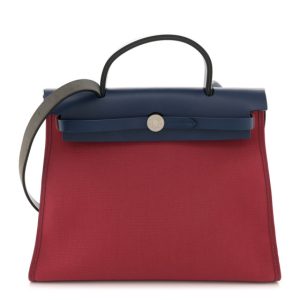 Hermes Military Toile Vache Hunter Herbag Zip 31 PM Rouge Grenat Bleu Saphir