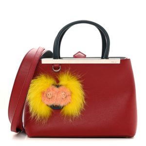 Fendi Vitello Dolce Fox Mink Crystal Bi-Color Monster Mirror Charm Petite 2Jours Tote Ribes