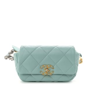 Chanel Lambskin Quilted Chanel 19 Waist Bag Light Blue