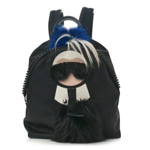 Fendi Nylon Vitello Century Mink Fox Goat Fur Studded Karlito Backpack Black Multicolor