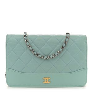Chanel Aged Calfskin Quilted Gabrielle Wallet On Chain WOC Light Blue