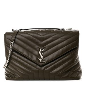 Saint Laurent Calfskin Y Quilted Monogram Large Loulou Chain Satchel Kaki Fonce