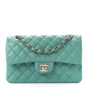 Chanel Caviar Quilted Small Double Flap Light Green