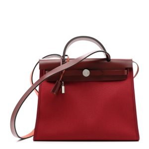 Hermes Vache Hunter Toile Herbag Zip 31 PM Rouge Grenat Rouge H