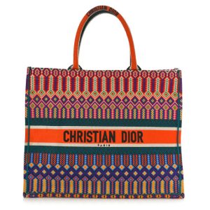 Christian Dior Canvas Embroidered Large Book Tote Orange Multicolor