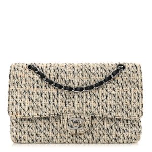 Chanel Tweed Quilted Medium Double Flap Beige Multicolor
