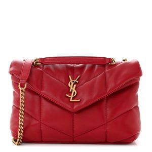 Saint Laurent Lambskin Quilted Toy Loulou Puffer Monogram Chain Satchel Red