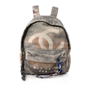 Chanel Graffiti Printed Canvas Medium Backpack Grey