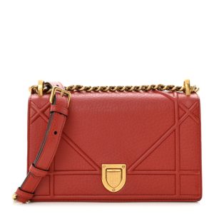 Christian Dior Grained Calfskin Small Diorama Flap Bag Red