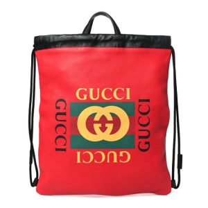 Gucci Calfskin Mens Logo Drawstring Backpack Red