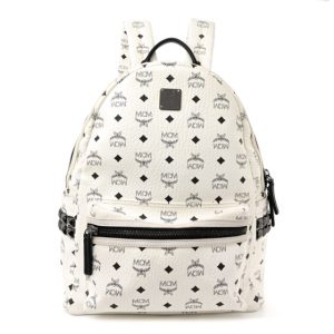 MCM Visetos Medium Side Studs Stark Backpack White