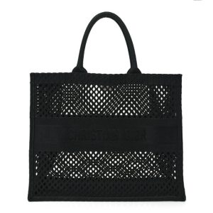 Christian Dior Mesh Embroidered Large Book Tote Tote Black