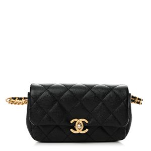 Chanel Shiny Caviar Quilted Chain Melody Waist Belt Bag Black