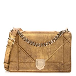 Christian Dior Metallic Brushed Calfskin Small Diorama Flap Bag Gold
