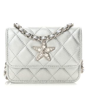 Chanel Metallic Lambskin Crystal Quilted Star Chain Belt Bag Silver
