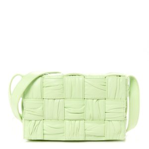 Bottega Veneta Calfskin Intreccio Plisse Cassette Crossbody Bag Fennel