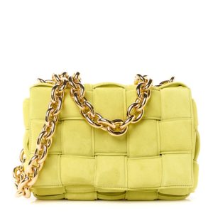Bottega Veneta Suede Maxi Intrecciato Padded Chain Cassette Crossbody Bag Kiwi
