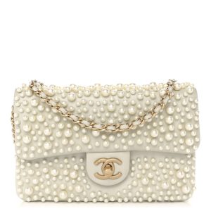 Chanel Lambskin Pearls Flap White