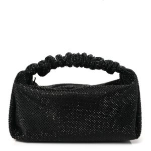 Alexander Wang Satin Crystal Rhinestone Mini Scrunchie Clutch Black
