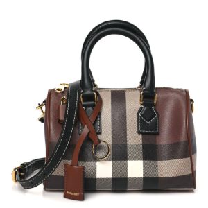 Burberry E-canvas Check Mini Bowling Bag Dark Birch Brown