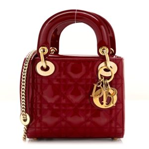 Christian Dior Patent Cannage Mini Lady Dior Red
