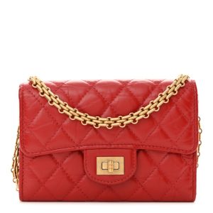 Chanel Aged Calfskin Quilted 2.55 Reissue Wallet On Chain WOC Red