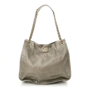 Chanel Metallic Calfskin Perforated Tote Light Gold