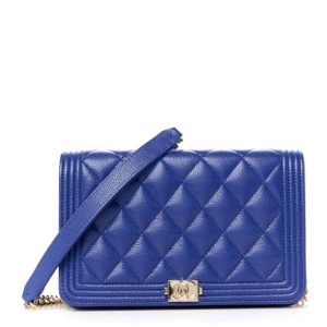 Chanel Caviar Quilted Boy Wallet On Chain WOC Blue