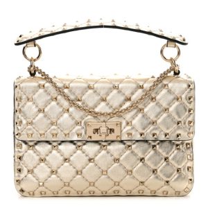 Valentino Garavani Metallic Wrinkled Lambskin Medium Rockstud Spike Shoulder Bag Mekong