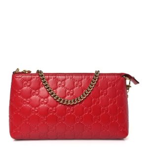Gucci Guccissima Signature Wrist Wallet Hibiscus Red
