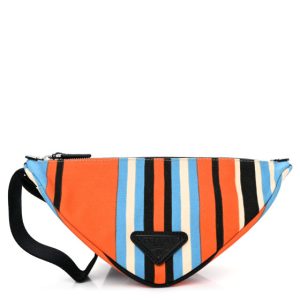 Prada Canvas Baiadera Stripe Wristlet Pouch Arancio