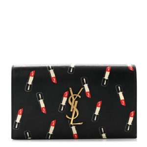 Saint Laurent Calfskin Lipstick Print Classic Monogram Kate Clutch Black