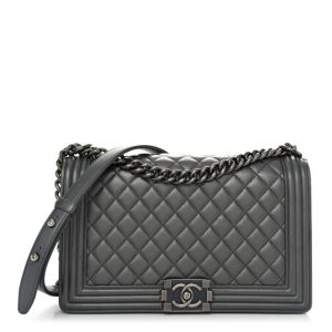 Chanel Metallic Calfskin Quilted New Medium Boy Flap Dark Silver