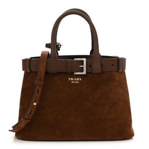 Prada Scamosciato Medium Buckle Bag With Belt Cocoa Brown