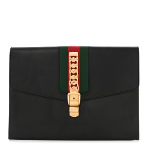 Gucci Calfskin Maxi Sylvie Clutch Black