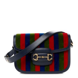 Gucci Velvet Azalea Calfskin Baiadera Stripe Horsebit 1955 Shoulder Bag Multicolor