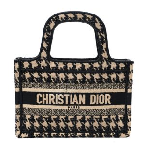 Christian Dior Canvas Houndstooth Embroidered Mini Book Tote Black