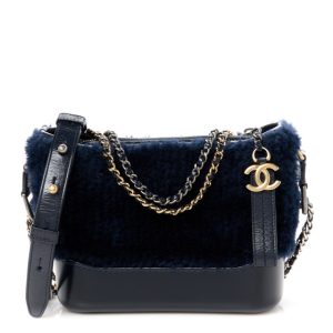 Chanel Shearling Small Gabrielle Hobo Navy